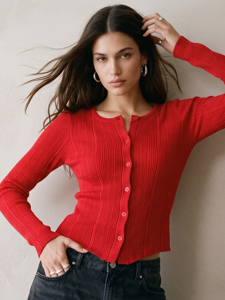 Red Button Down Cardigan Styled Top