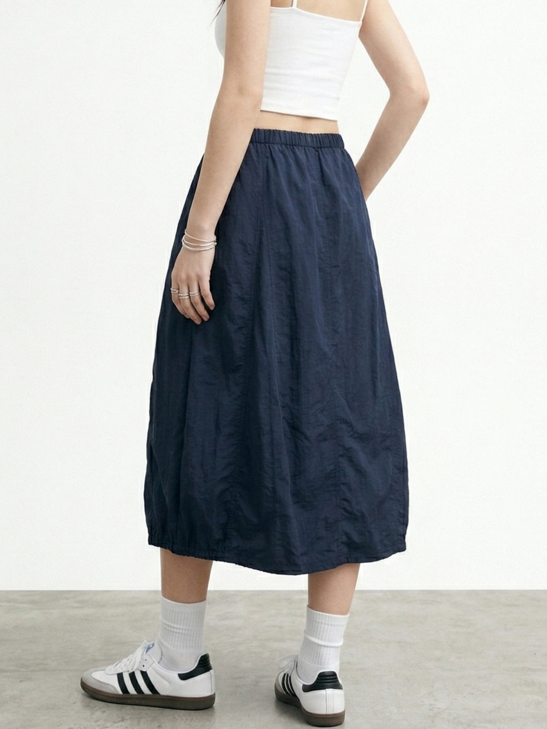 Navy Blue Cargo Utility Midi Skirt