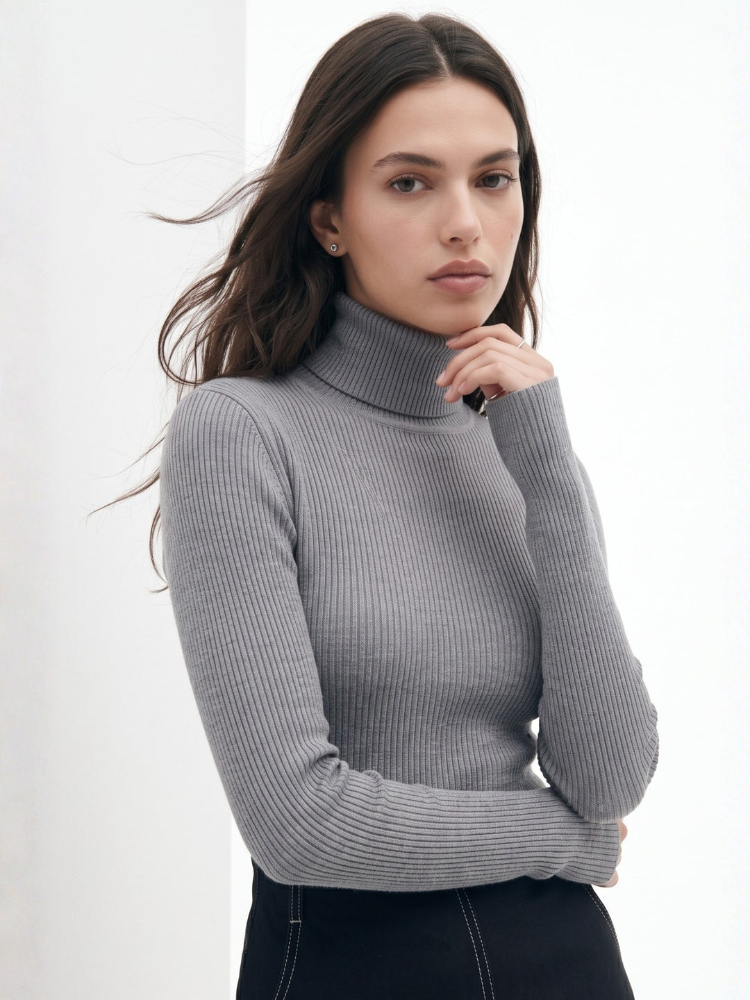 Grey High Turtle Neck Top
