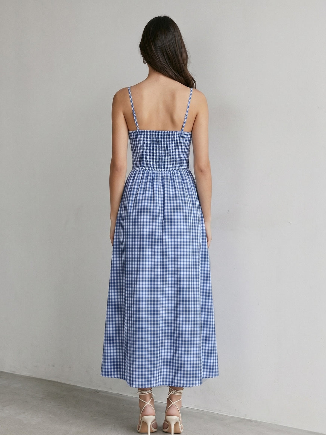 Blue Spaghetti Strap Corset Fit Checkered Dress