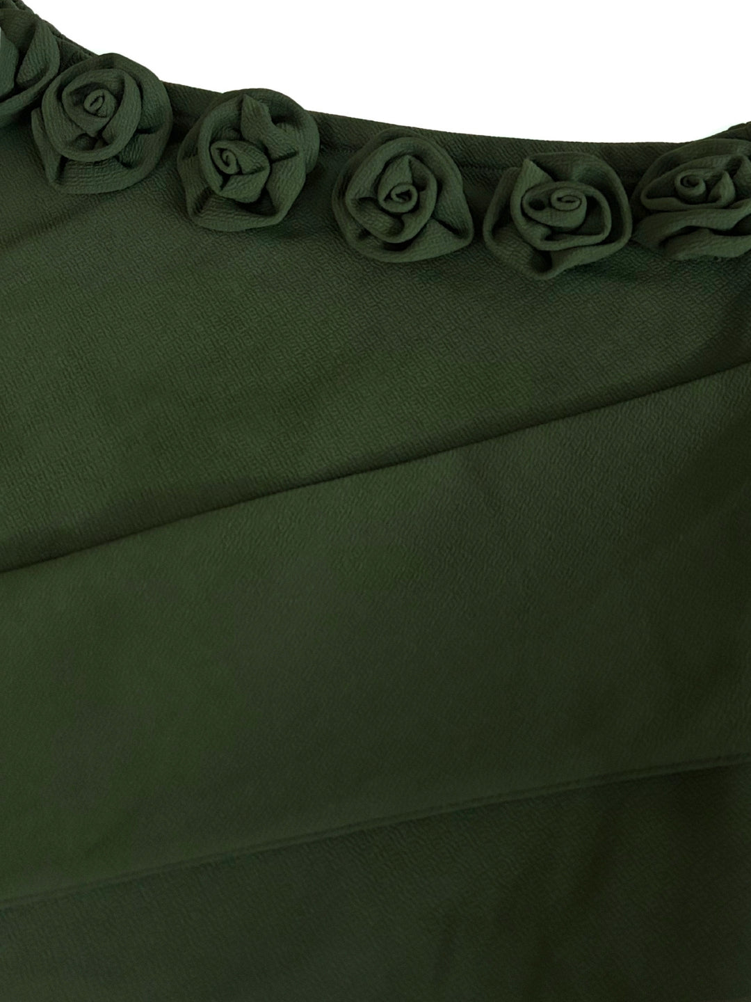 Olive Off-Shoulder Full Sleeved Top With Floral Embellishments