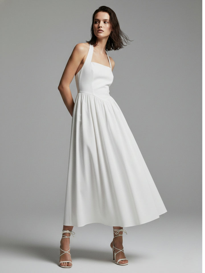 White Square Halter Neck Dress