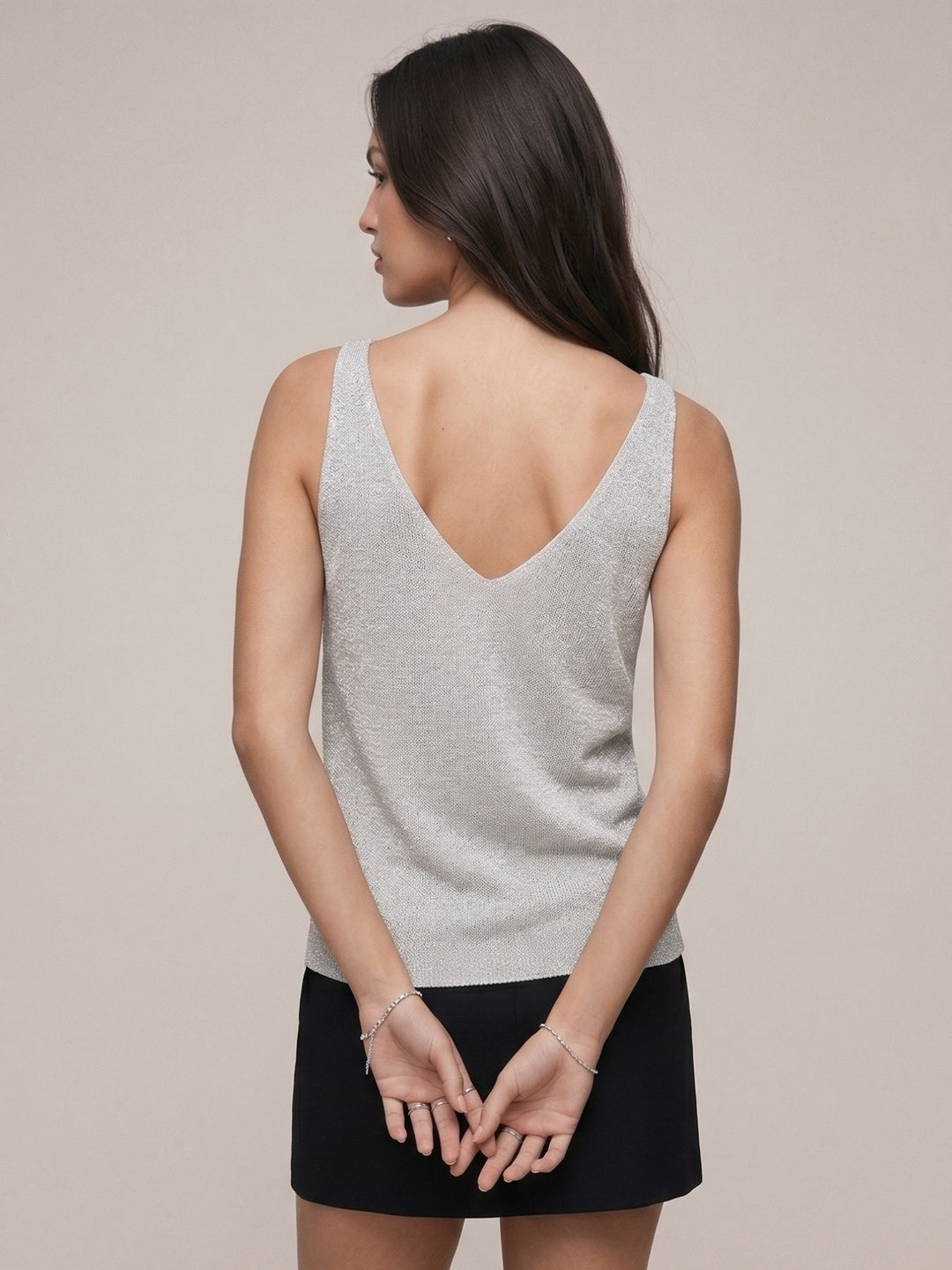 Silver V-Neck Shimmer Tank