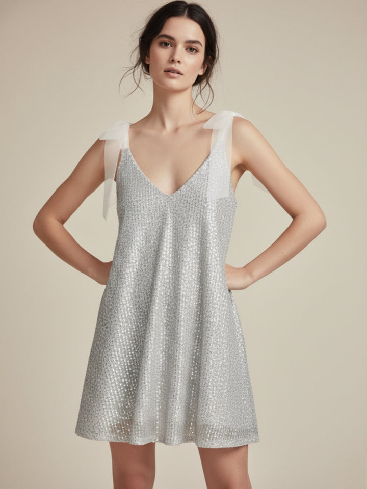Sliver Shoulder Strap Sequined Dress