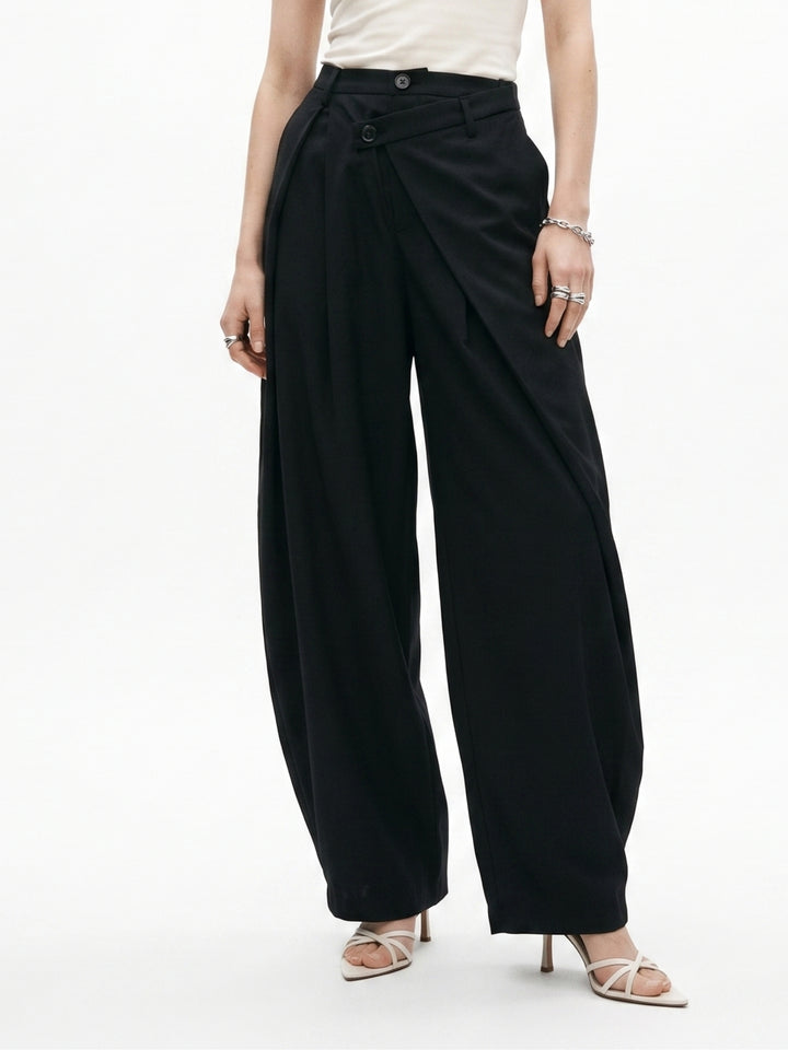 Black Wrap Over Styled Baggy Fit Trouser