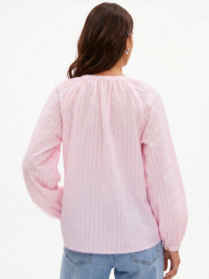 Pink Mandarin Collar Front Buttoned Shirt