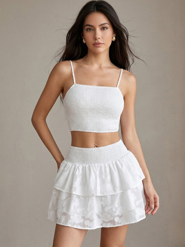 White Spaghetti Strap Top And Tiered Skirt