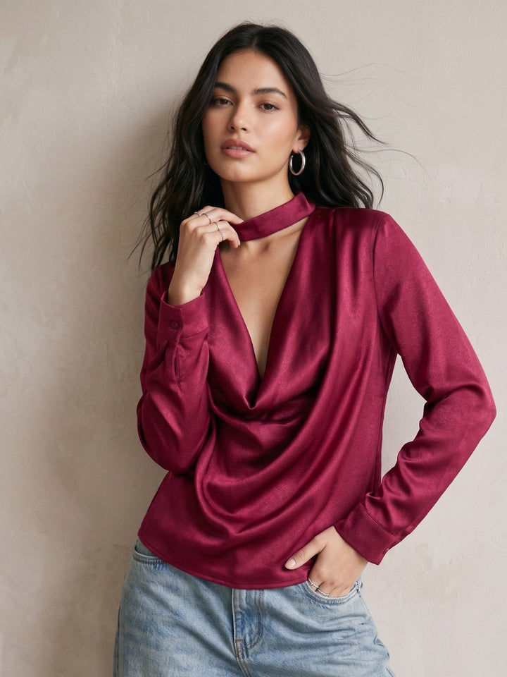 Maroon Neck Wrap V-Neck Top