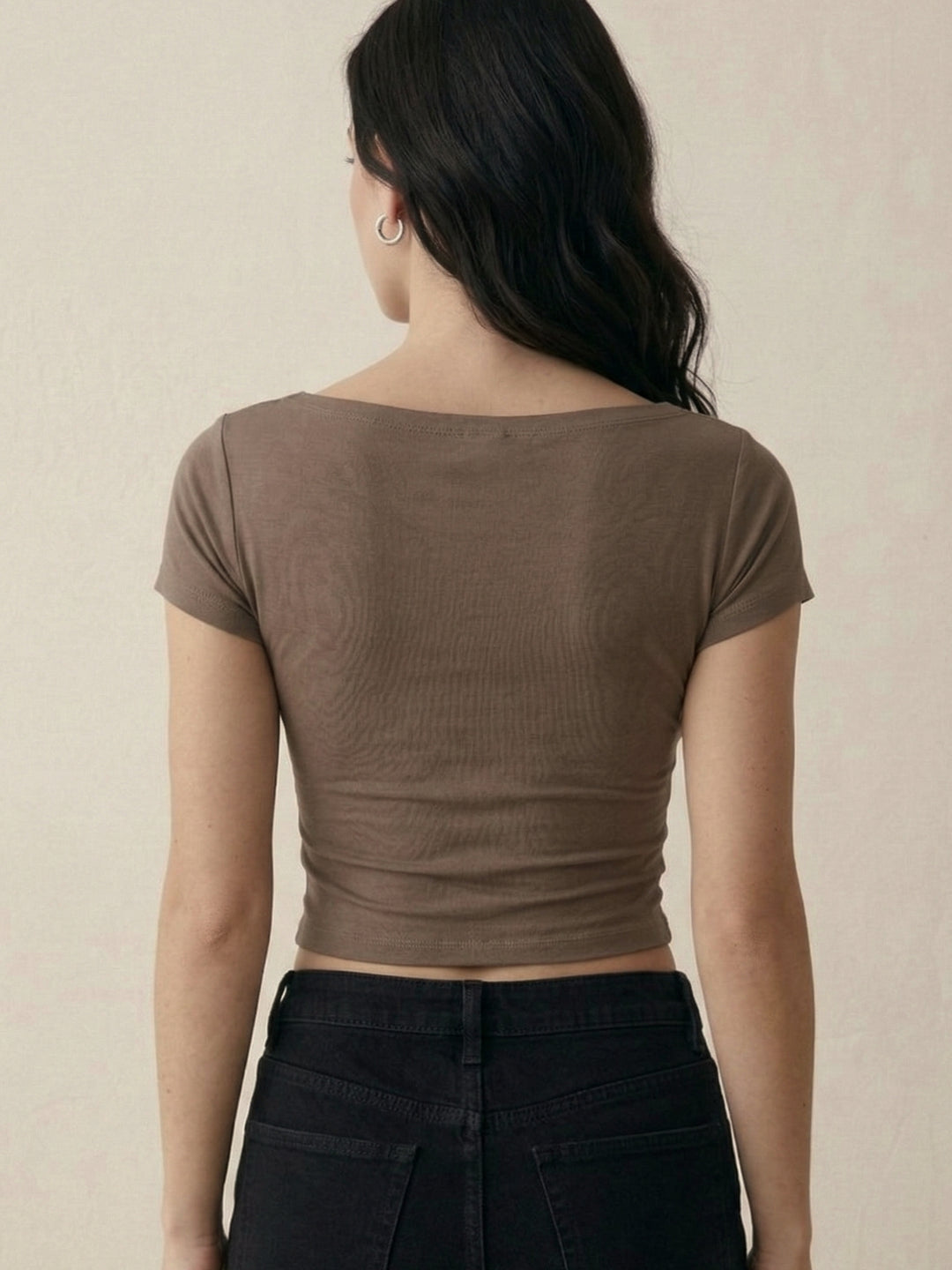 Brown Off Shoulder Fitted Top