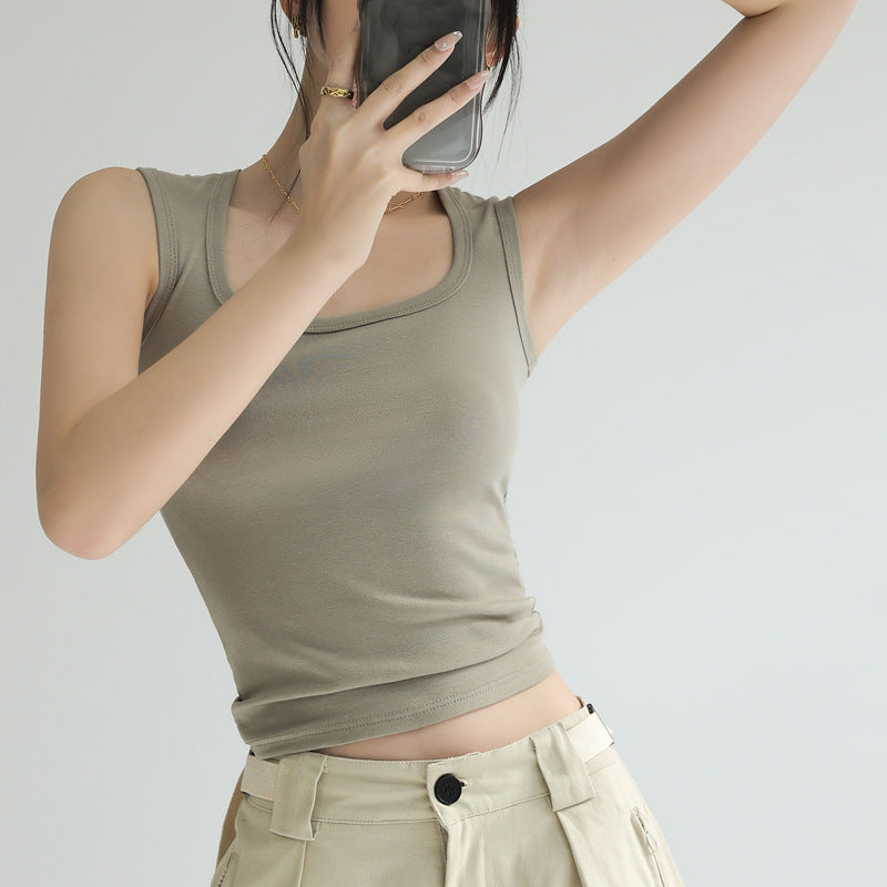 Khaki Scoop Neck Tank Top