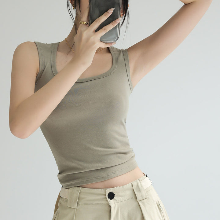 Khaki Scoop Neck Tank Top