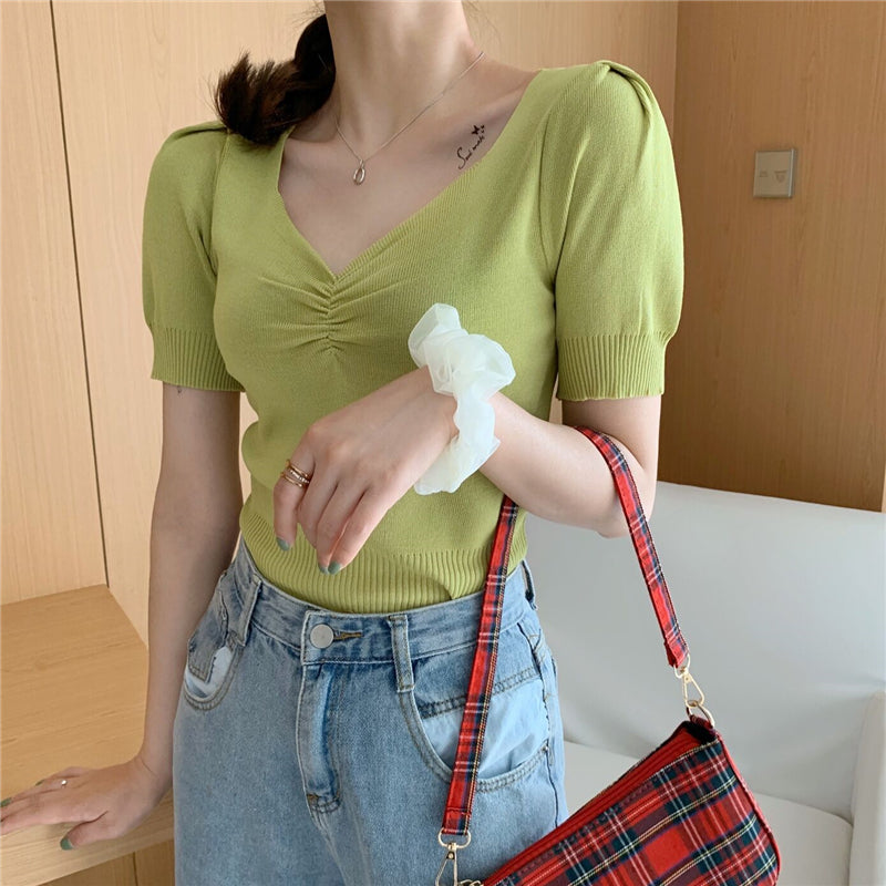Green Sweetheart Neckline Top