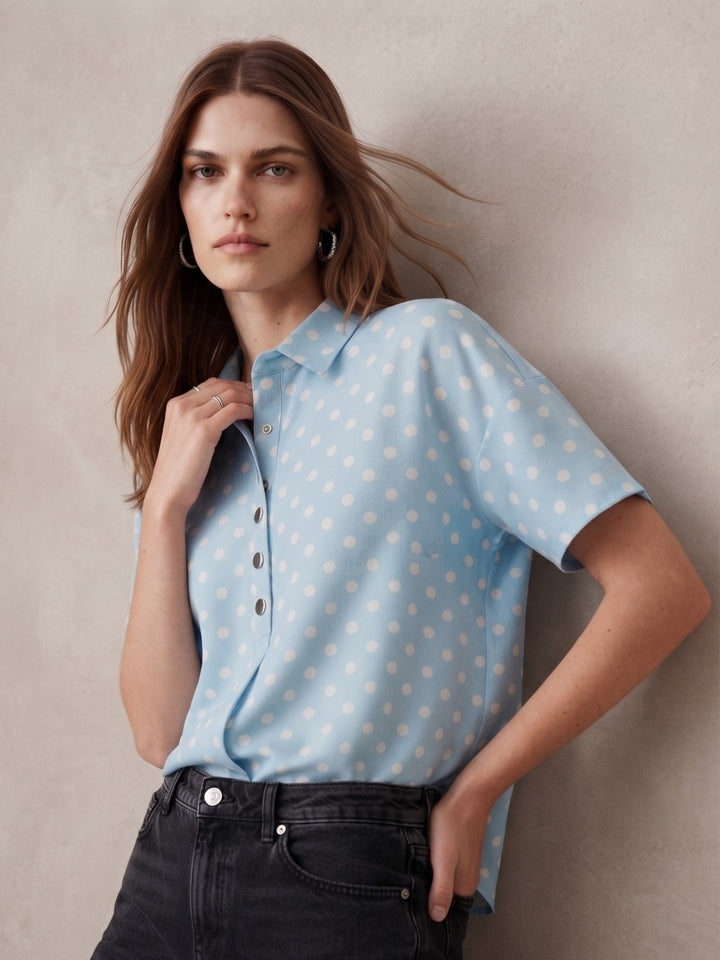 Blue Polka Dotted Relaxed Shirt