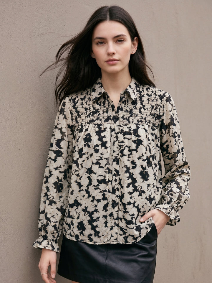 Black Lurex Shirt With Smocking Detail