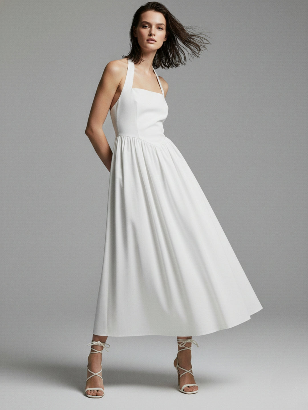 White Square Halter Neck Dress