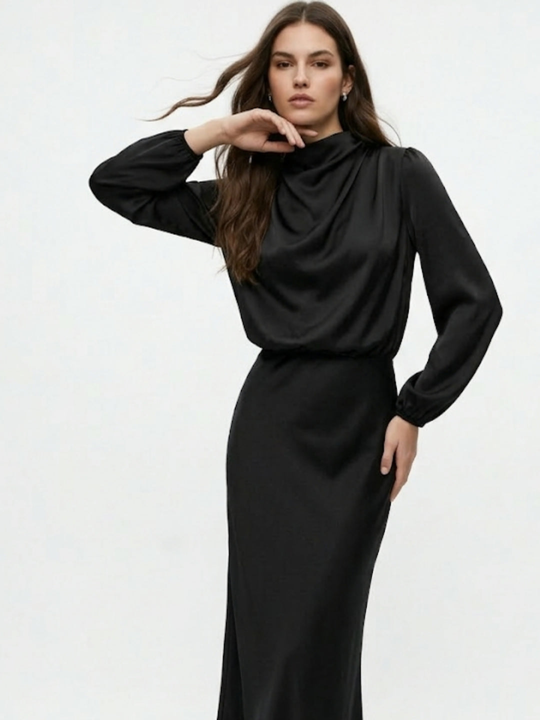 Black Mock Neck Full Sleeve Dress
