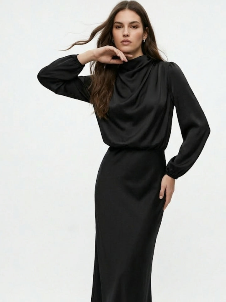 Black Mock Neck Full Sleeve Dress