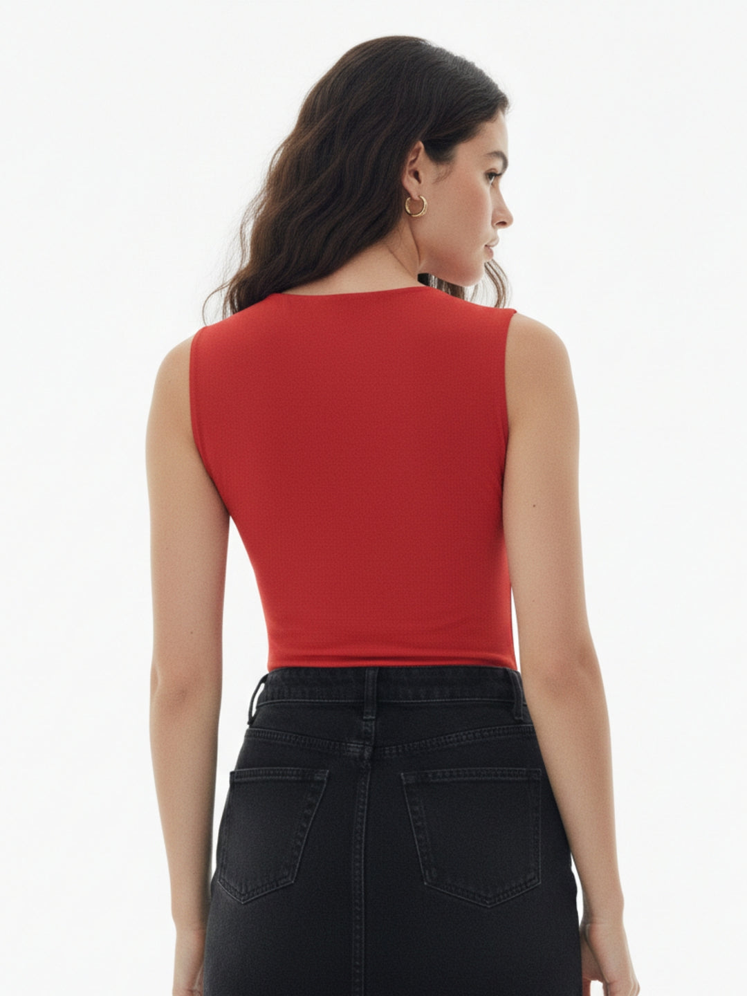 Red Solid Cowl Drapey Top