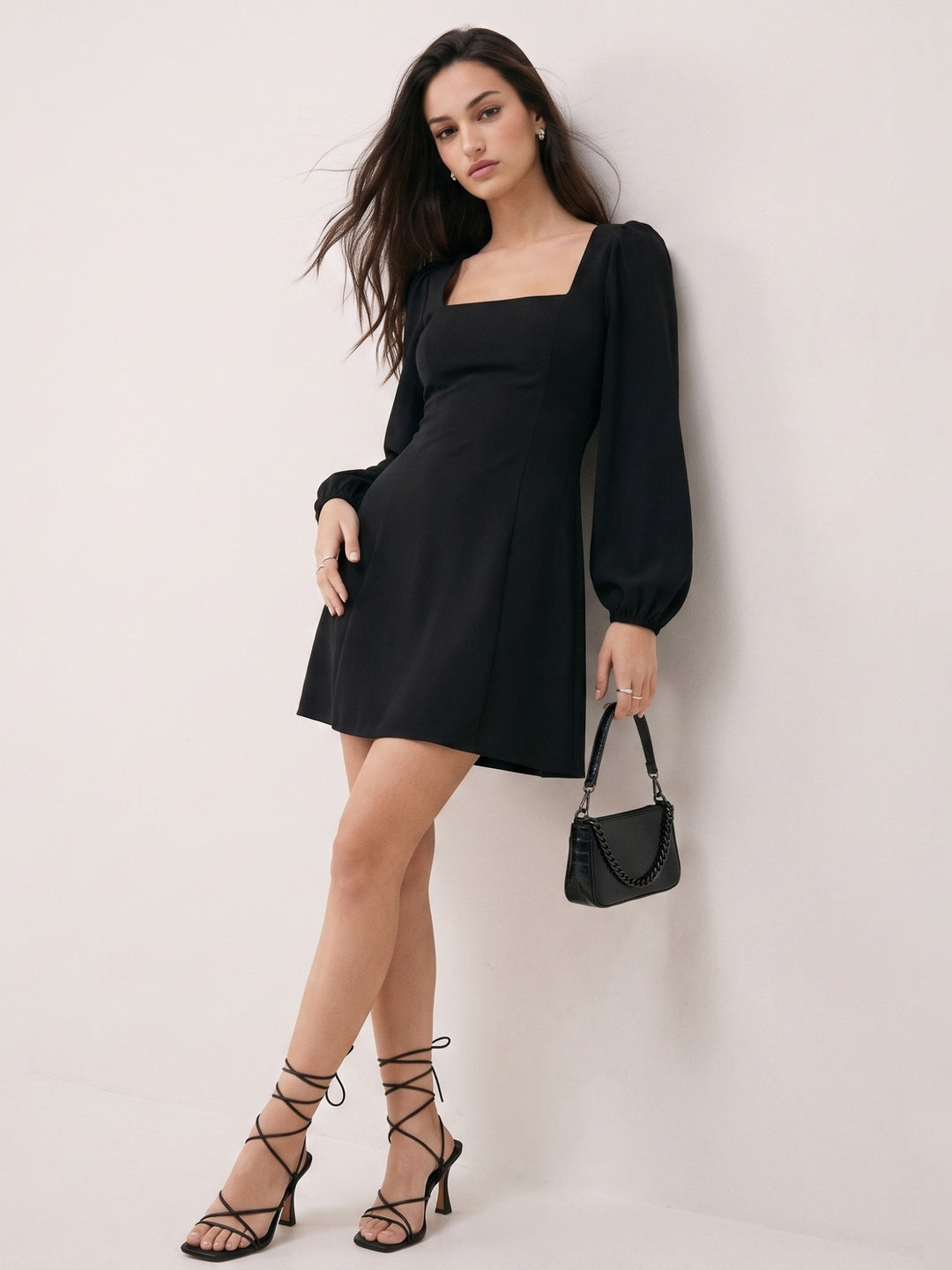 Black Bishop Sleeve Square Neck Dress