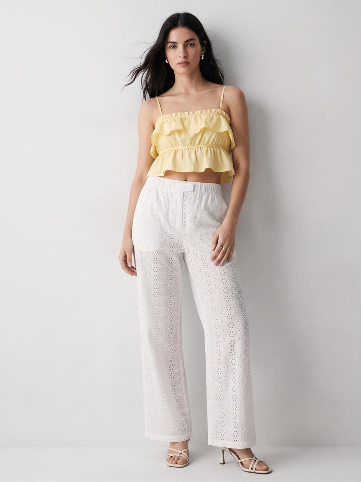White High Waist Wide Leg Schiffili Trouser