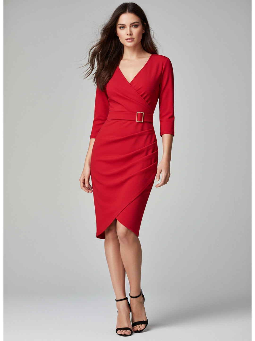 Red Bodycon Sheath Dress With Belt