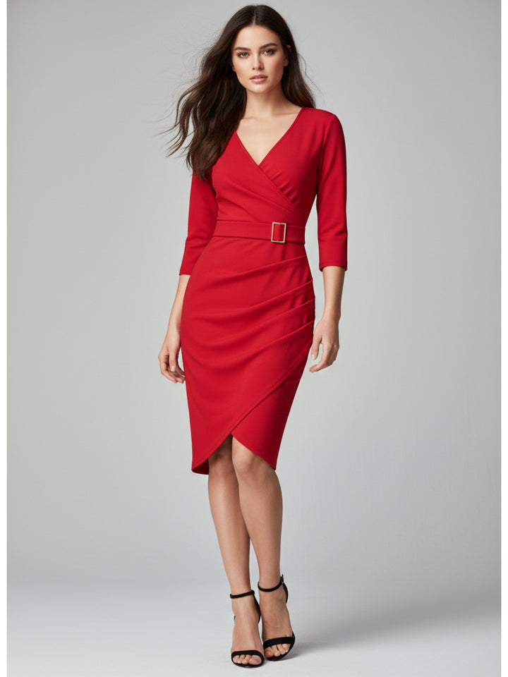 Red Bodycon Sheath Dress With Belt