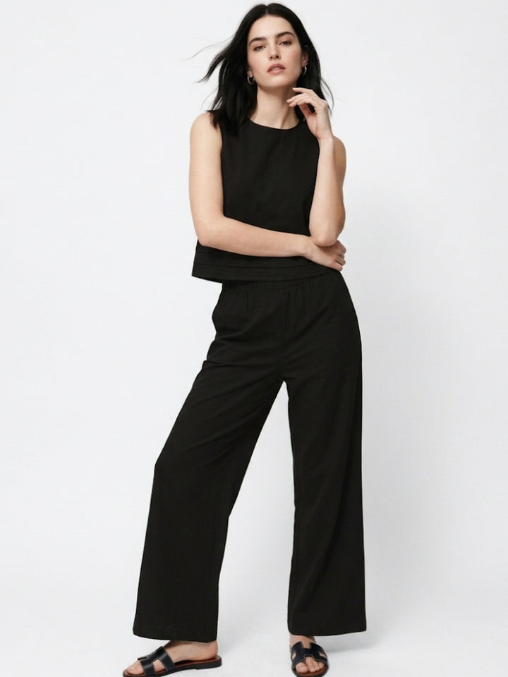 Black Sleeveless Relaxed Top And Trousers Co-Ord Set