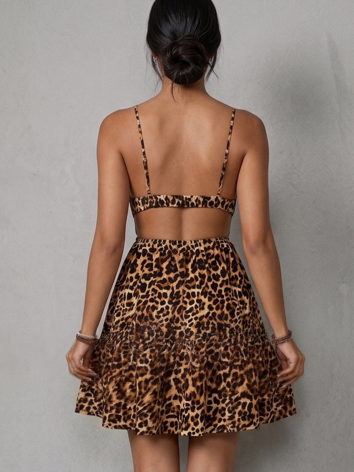 Brown Spaghetti Strap Animal Printed Dress