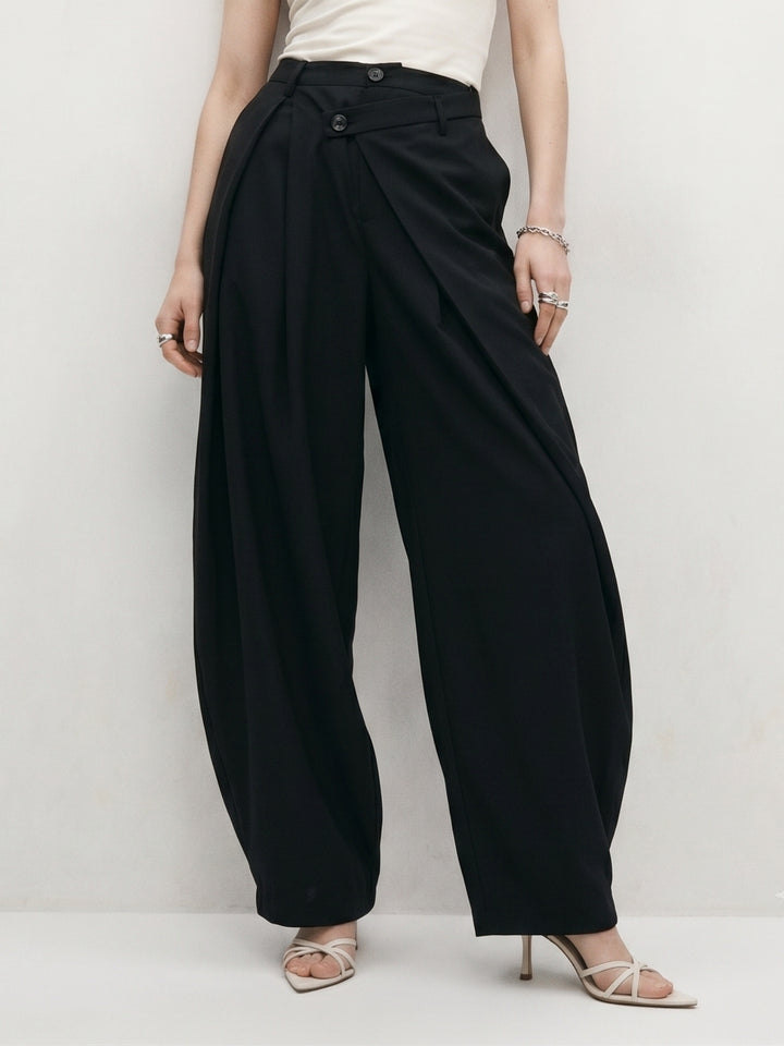 Black Wrap Over Styled Baggy Fit Trouser