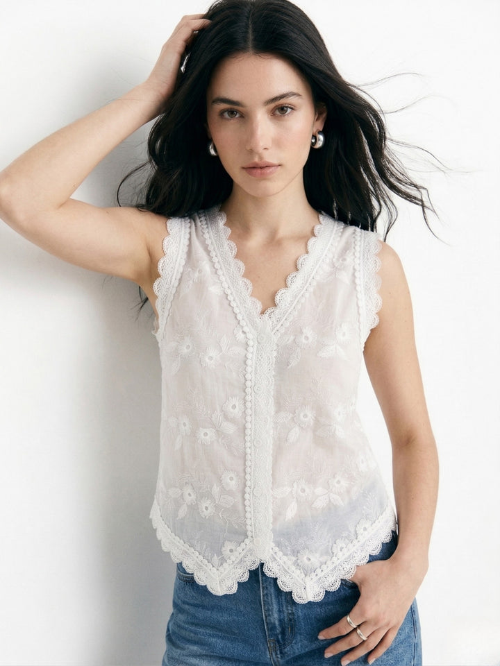 White V Neck And V Notch Hem Blouson Top
