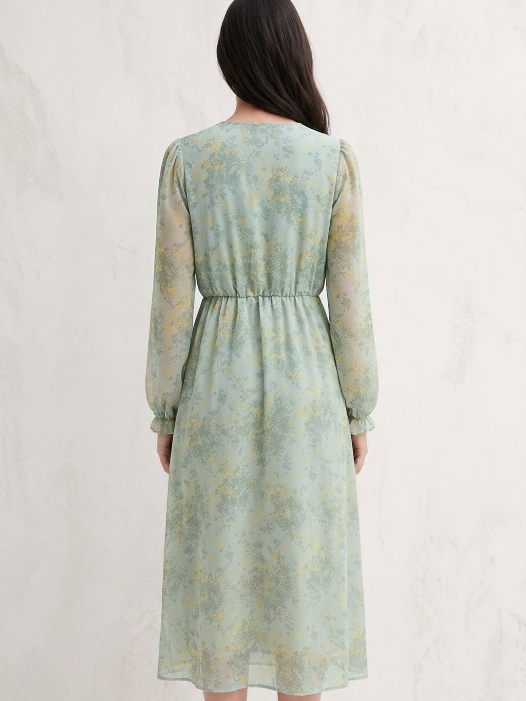 Green High Neck Printed Flowy Dress