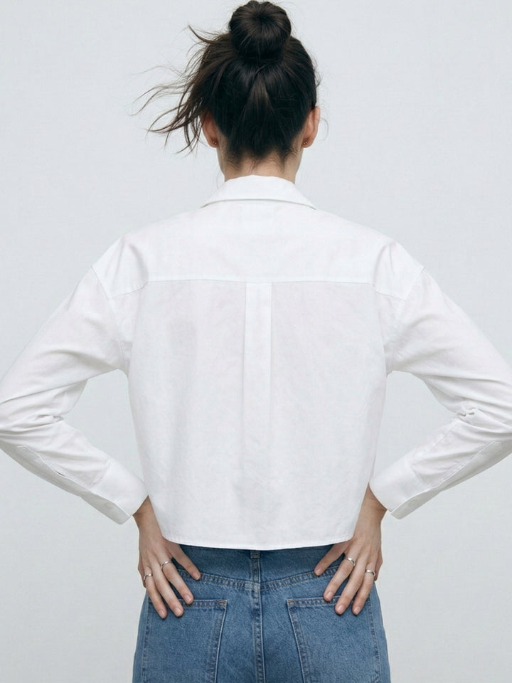 White Button Down Shirt With Shiffly Patch Pocket