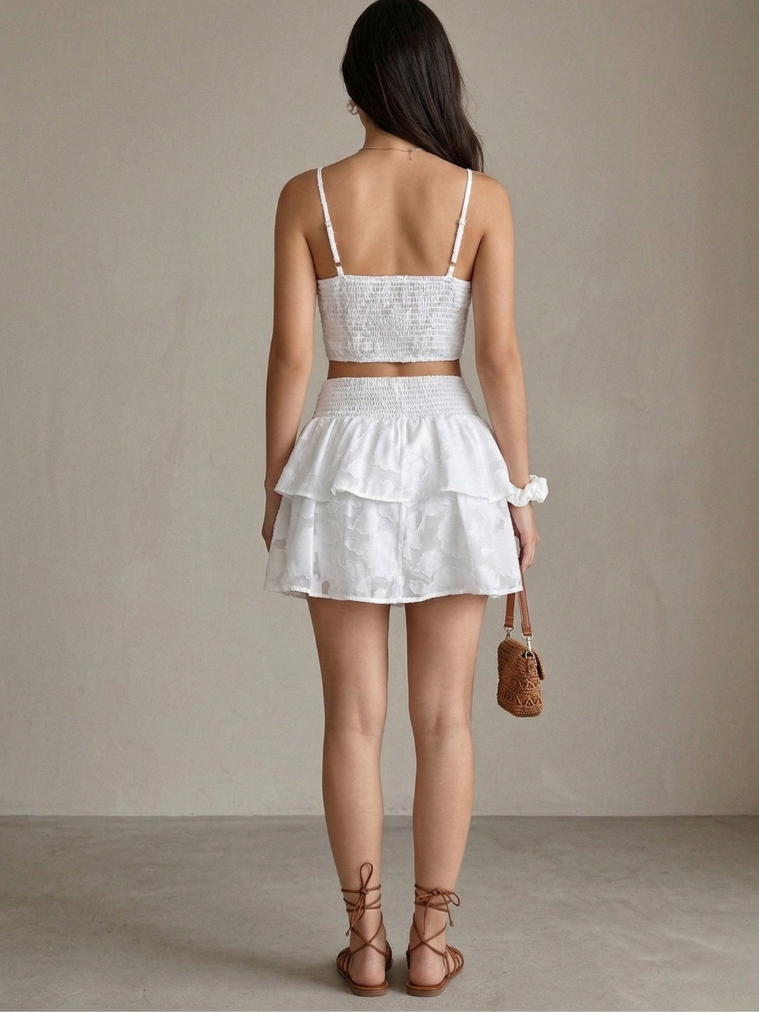White Spaghetti Strap Top And Tiered Skirt