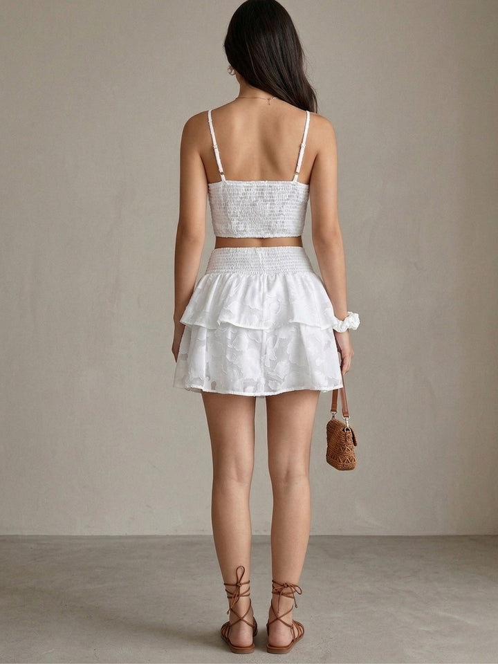 White Spaghetti Strap Top And Tiered Skirt