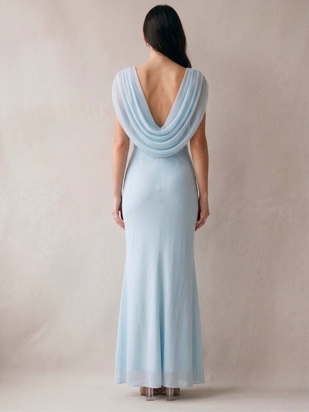 Blue Cowl Neck Maxi Dress
