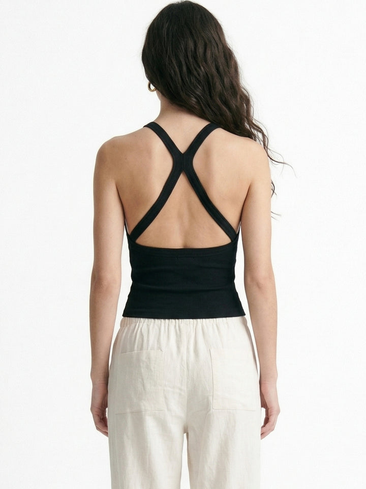 Black Halter Neck Tank Top