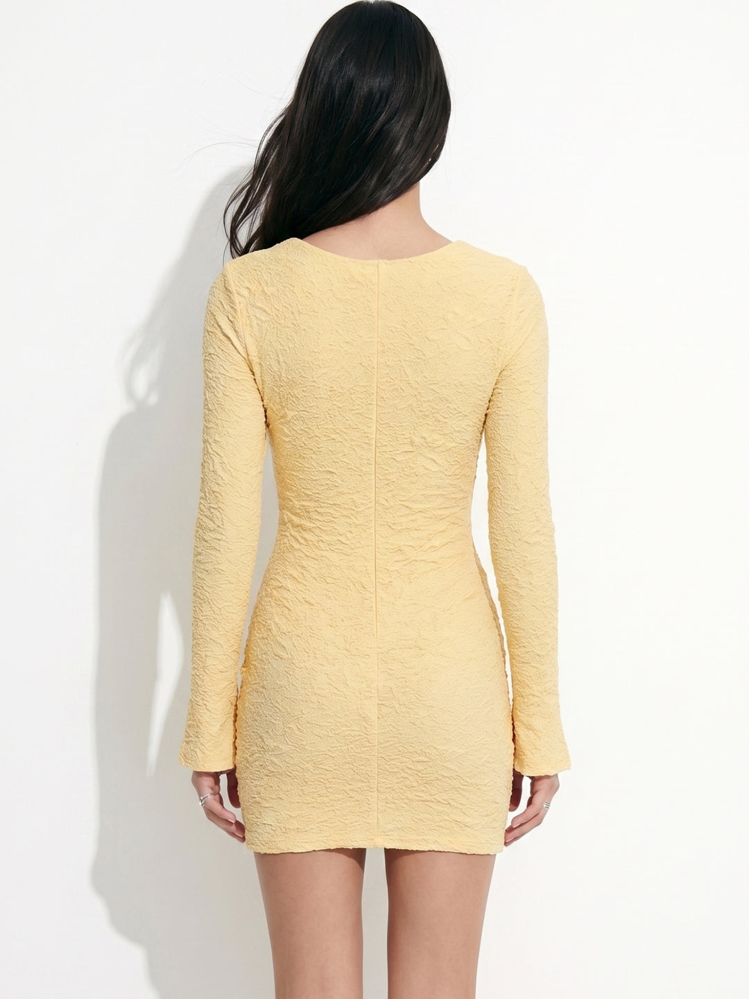 Yellow Cowl Neck Studded Dress