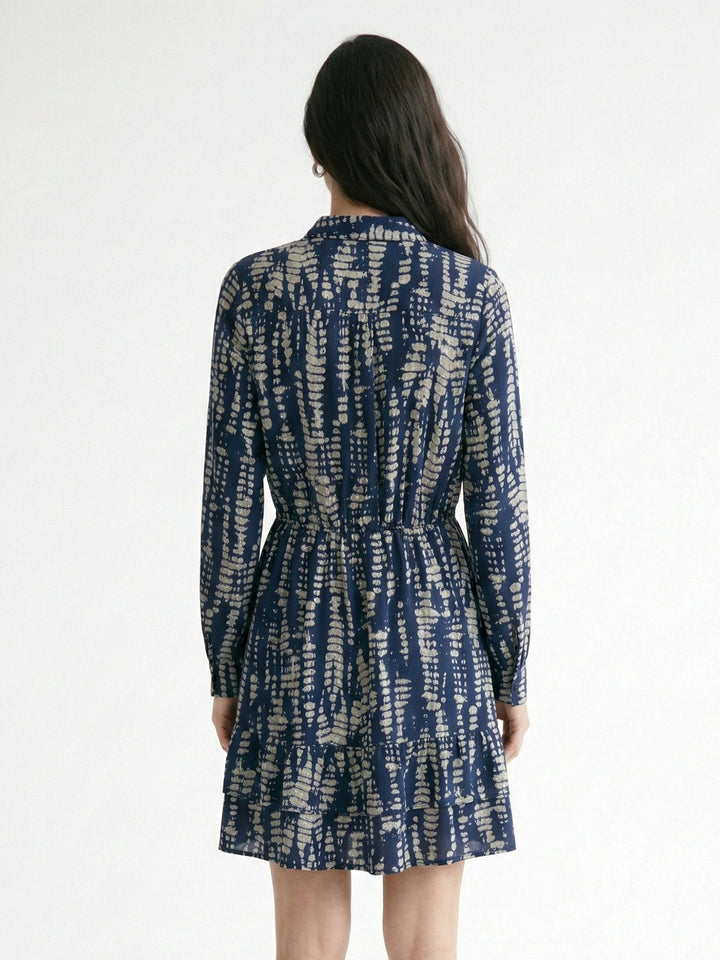 Blue Full Sleeves Abstract Printed Dress