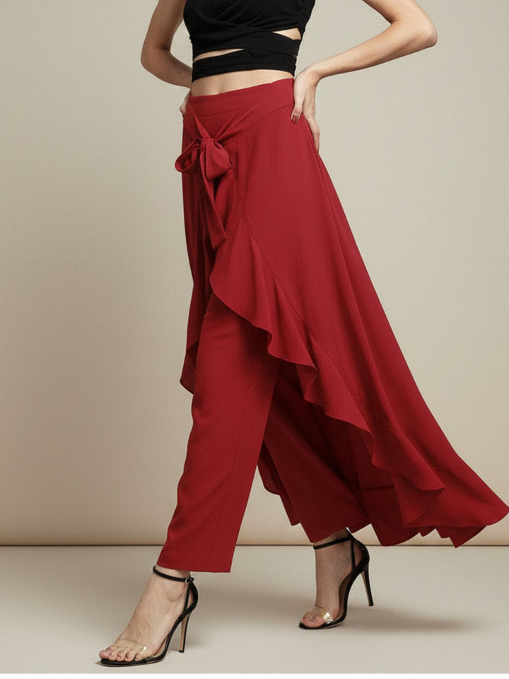 Red Waist Tie-Up Trouser