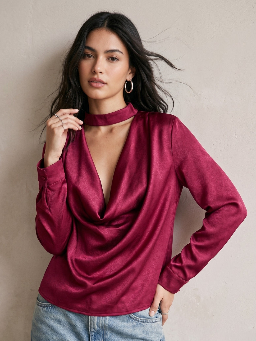 Maroon Neck Wrap V-Neck Top