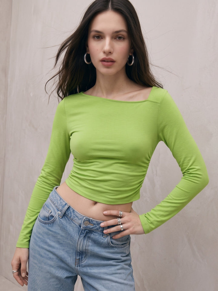Green Full Sleeve Fitted Top