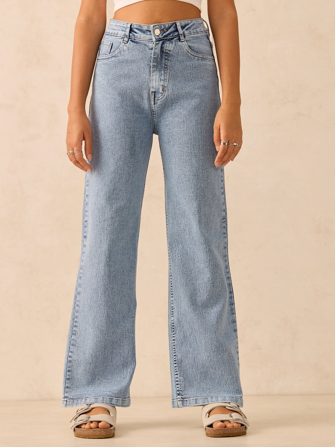 Light Blue Jean Baggy High-Rise Clean Look Stretchable Jeans