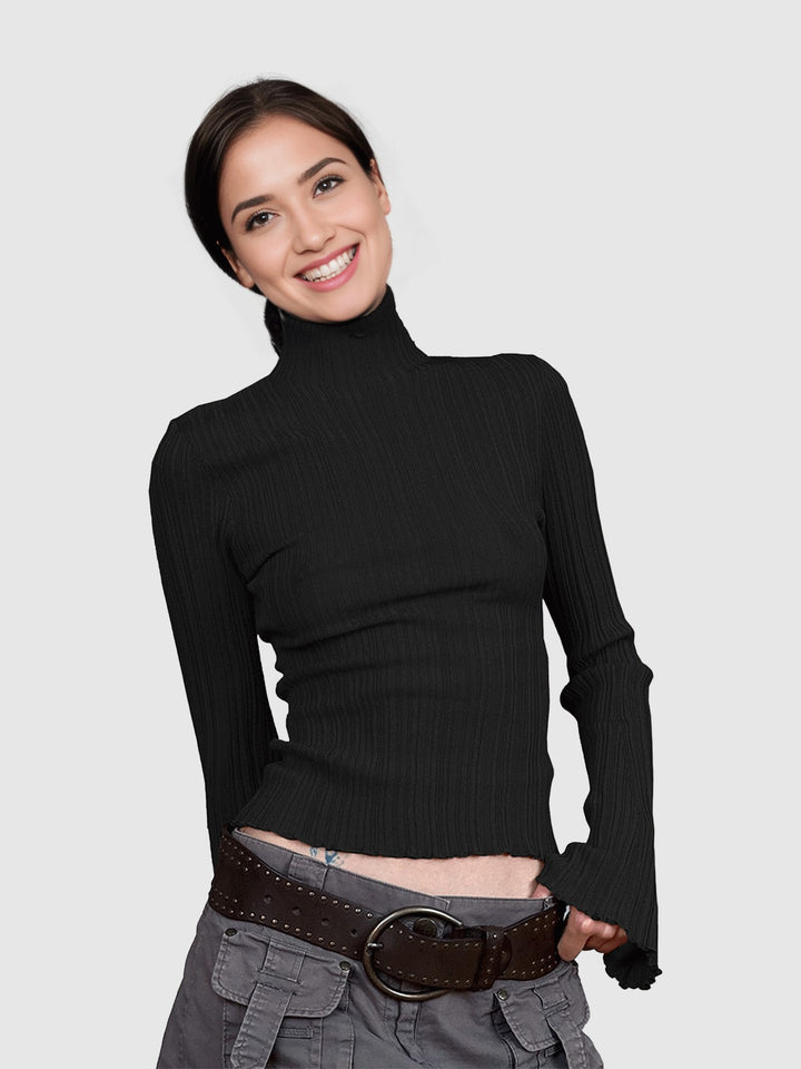Black Bell Sleeve Rib Top