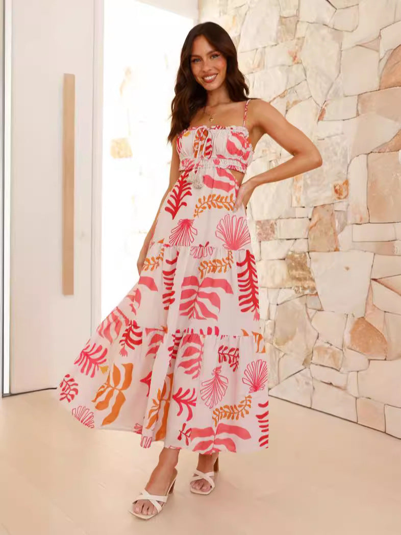 Pink Square Neck Side Cut Out Maxi Dress