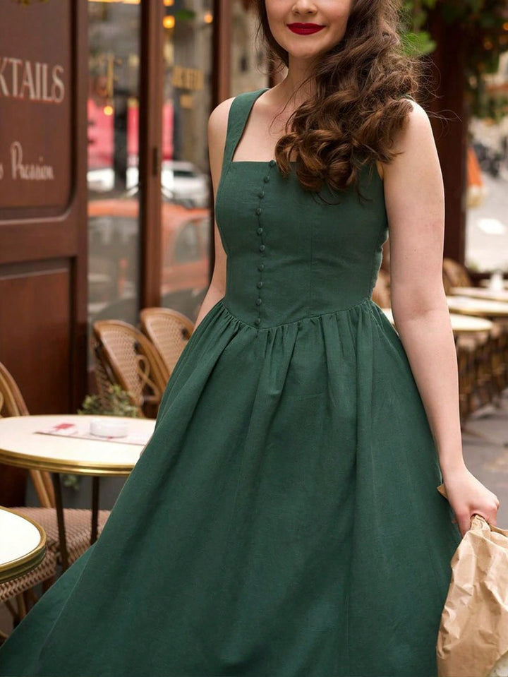 Green Shoulder Strap Corset Style Dress