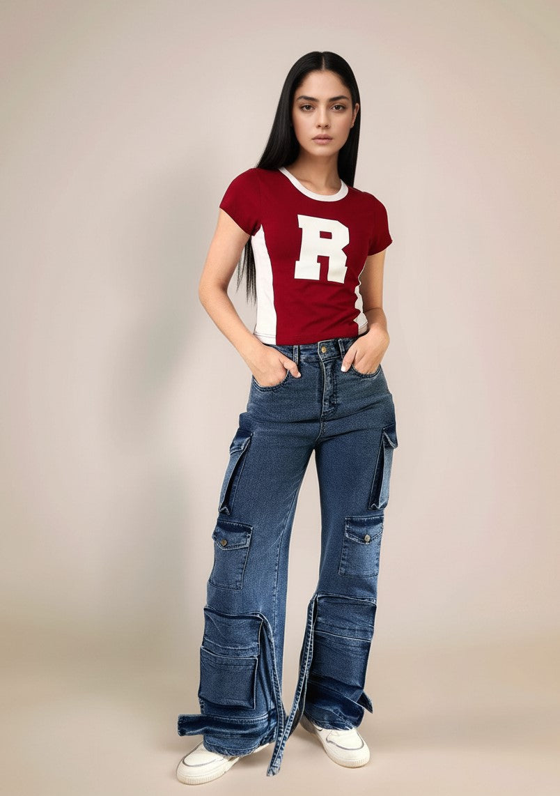 Maroon Short Sleeve Contrast Neck Graphic Print Tshirt