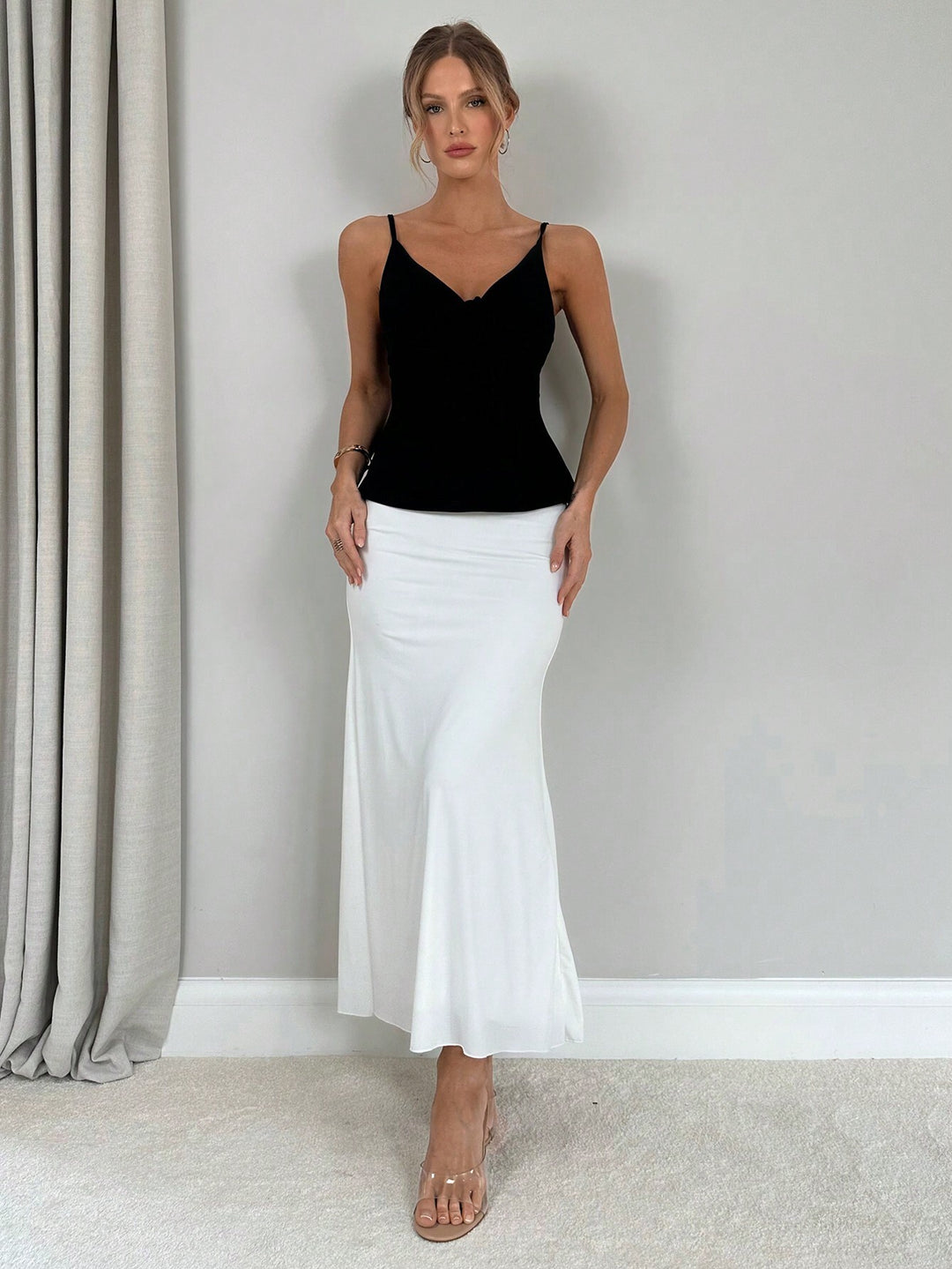 Black Strappy Front Knotted Cami Top
