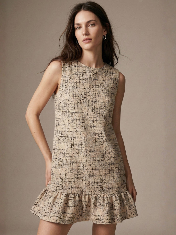 Beige Ruffle Hem Floral Printed Dress