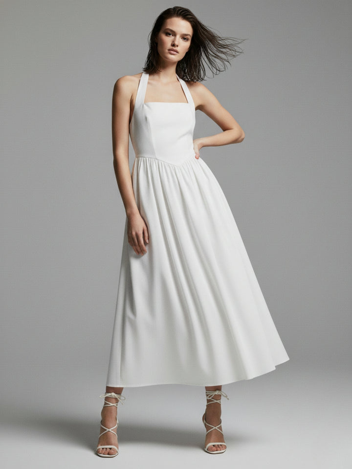 White Square Halter Neck Dress