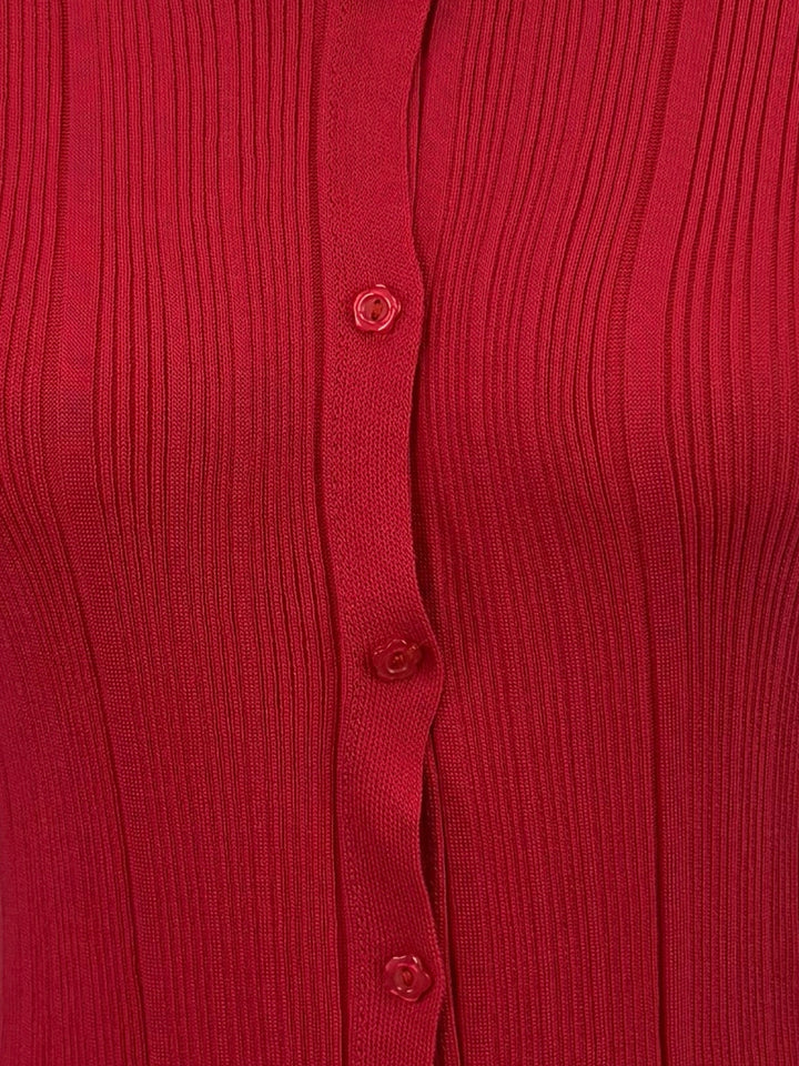 Red Button Down Cardigan Styled Top
